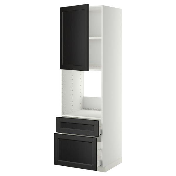 Высокий шкаф для духовки + дверь, 2 ящика МЕТОД / МАКСИМЕРА, белый, Лаксарби черно-коричневый - фото 1