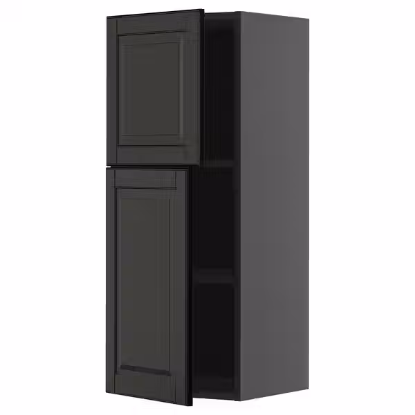 METOD Навесной шкаф с полками/2дверцы - черно-серый/Bodbyn чёрный 40x100 см - фото 1