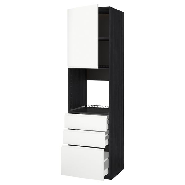 Высокий шкаф для духовки/дверь/3 ящика МЕТОД / МАКСИМЕРА, черный, Воксторп белый - схема-чертеж с размерами