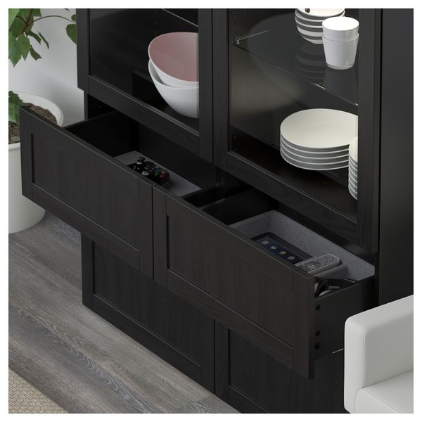 Комбинация для хранения со стеклянными дверцами БЕСТО, Ханвикен, Синдвик черно-коричневый прозрачное стекло (120x40x192 см) - схема-чертеж с размерами