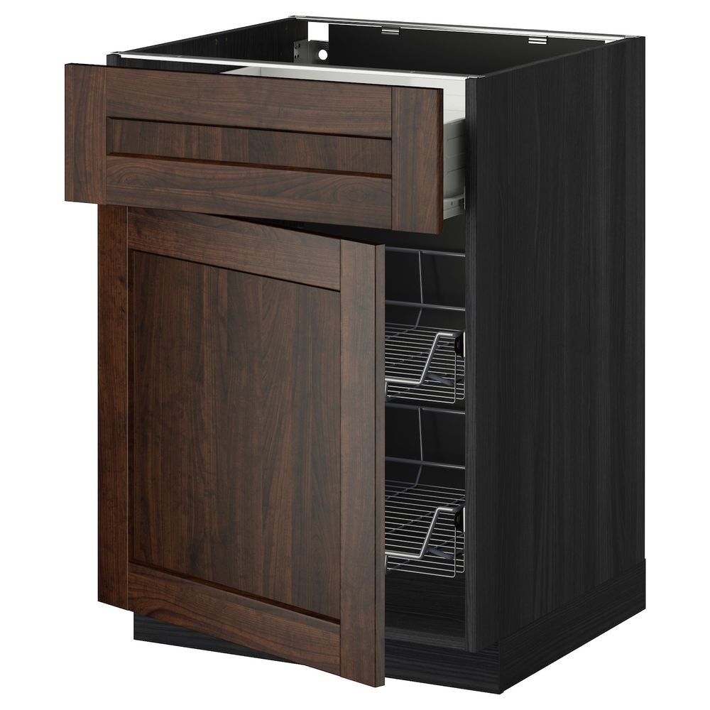 Напольный шкаф с проволочной корзиной/ящ/дверью, черный/Эдсерум коричневый 60x60 см IKEA МЕТОД / ФОРВАРА 392.616.85 - схема-чертеж с размерами