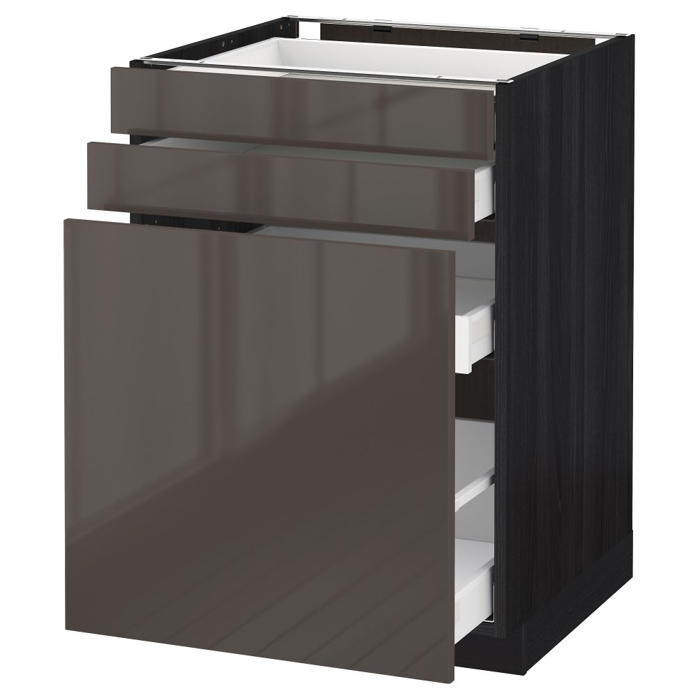 Напольный шкаф с выдвижными модулями, 2 фронтальные панели МЕТОД / МАКСИМЕРА, черный, Рингульт серый - схема-чертеж с размерами