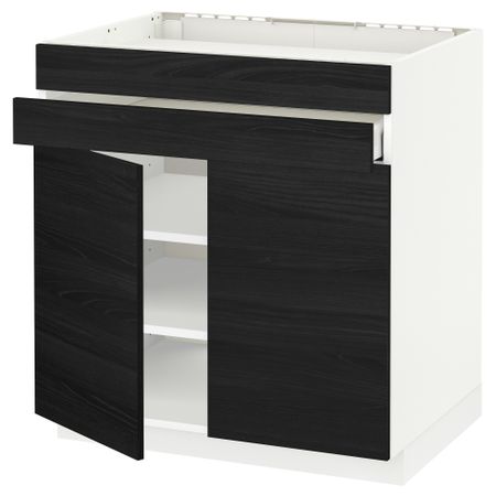 Напольный шкаф для варочной панели, 2 ящика, 2 фасада, 1 ящик МЕТОД / МАКСИМЕРА, белый, Тингсрид черный (80x60 см)