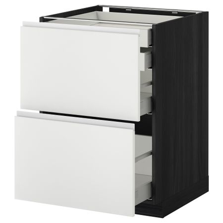 Напольный шкаф 2 фронтальные панели, 2 нижних, 1 средний, 1 высокий ящик МЕТОД / МАКСИМЕРА, черный, Нодста белый