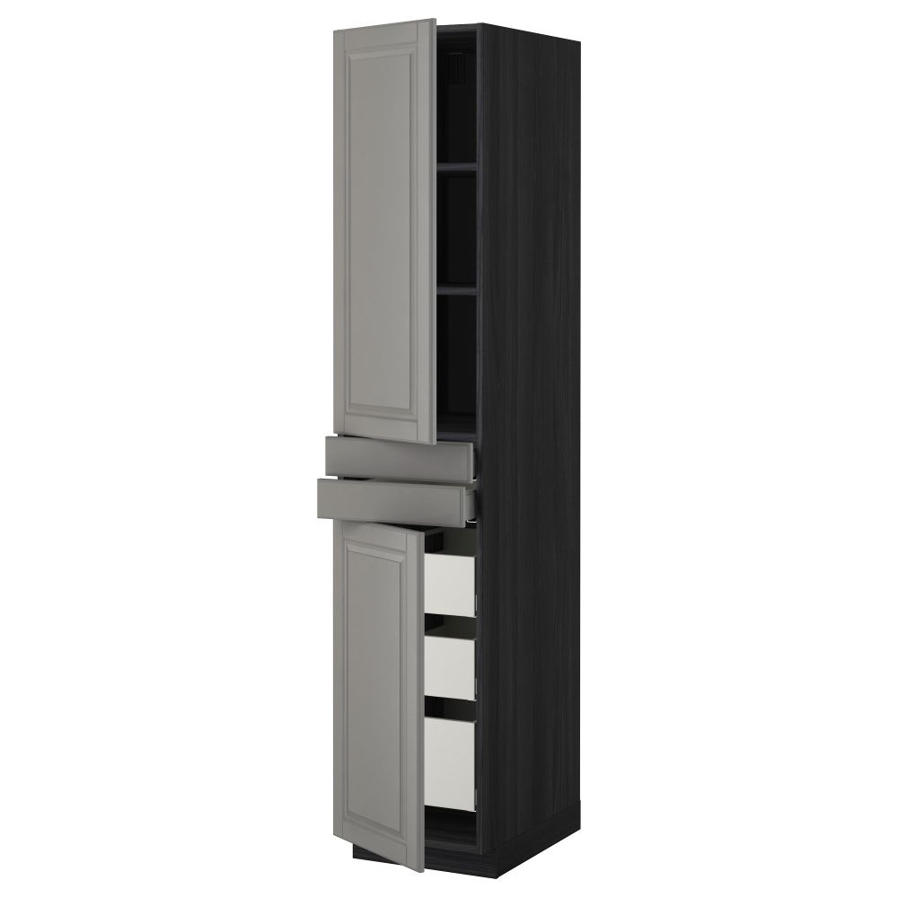 Высокий шкаф + полки, 5 ящиков, 2 дверцы, 2 фронтальных МЕТОД / МАКСИМЕРА, черный, Будбин серый - фото 1