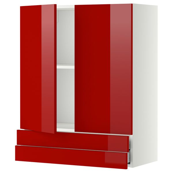 Навесной шкаф, 2 дверцы, 2 ящика МЕТОД / МАКСИМЕРА, белый, Рингульт красный - схема-чертеж с размерами