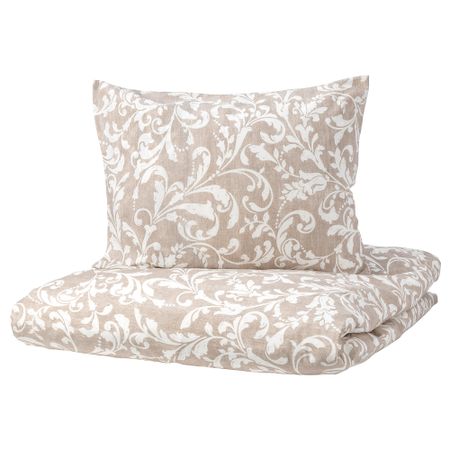 Пододеяльник и 2 наволочки, бежевый, белый, 200x200, 50x60 см IKEA VÅRBRÄCKA РЭККА ВОРБРЭККА 904.125.96