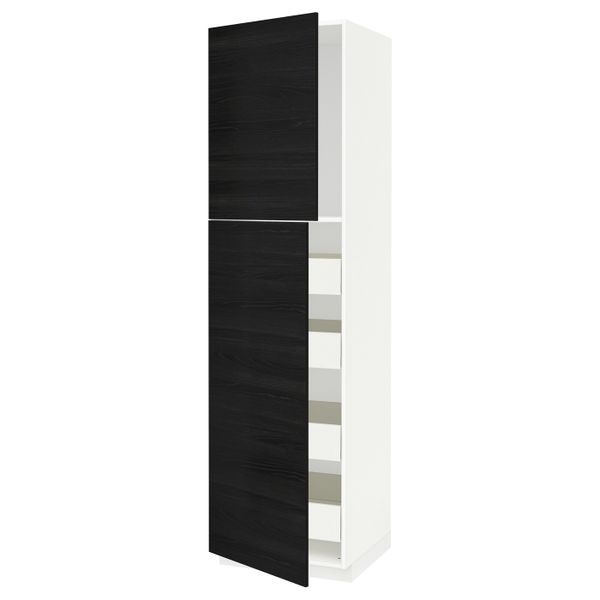 Высокий шкаф/2дверцы/4ящика, белый, Тингсрид черный 60x60x220 см IKEA МЕТОД / ФОРВАРА 493.660.93 - схема-чертеж с размерами