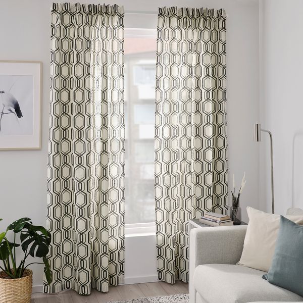 Ткань, 150 см, белый, черный зеленый IKEA JÄTTEPOPPEL ЙЭТТЕПОППЕЛЬ 205.134.57 - схема-чертеж с размерами