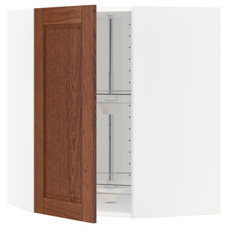 Угловой навесной шкаф с вращающейся секцией МЕТОД, белый, Филипстад коричневый