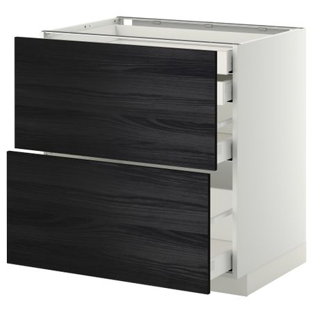 Напольный шкаф 2 фронтальные панели, 2 нижних, 1 средний, 1 высокий ящик МЕТОД / МАКСИМЕРА, белый, Тингсрид черный