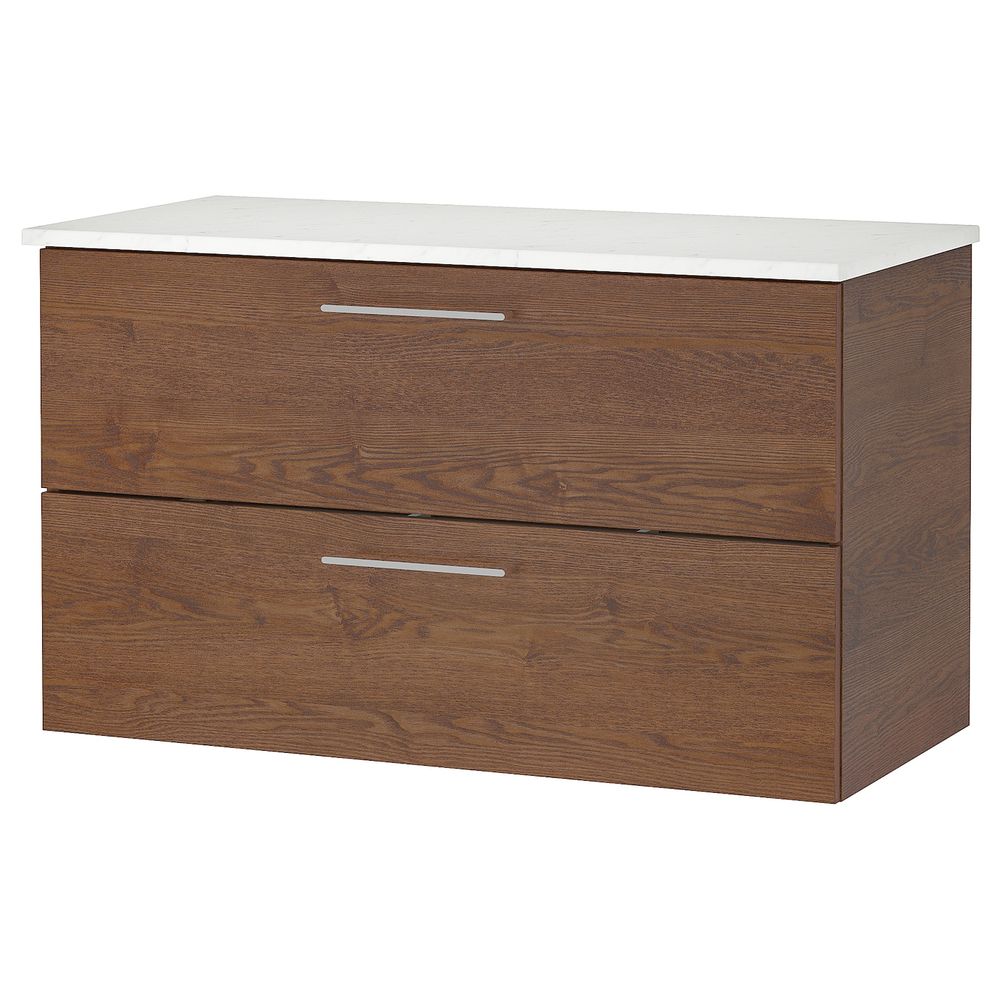 Шкаф для раковины с 2 ящ, под коричневый мореный ясень/под мрамор 102x49x60 см IKEA GODMORGON ГОДМОРГОН / TOLKEN ТОЛКЕН - фото 1