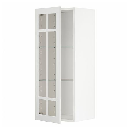 Навесной шкаф/полки/стеклян дверца, белый/Стенсунд белый 40x100 см IKEA METOD МЕТОД 794.460.17