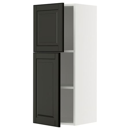 METOD Навесной шкаф с полками/2дверцы - белый/Bodbyn чёрный 40x100 см