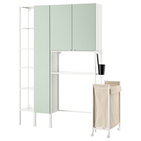 Комбинация для хранения, белый, бледный серо-зеленый, 140x32x204 см IKEA BEGIVENHET БЕГИВЕНХЕТ 694.973.28