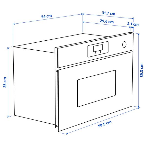 SPJUTBO Встраиваемая микроволновая печь - ИКЕА 300 чёрный - схема-чертеж с размерами