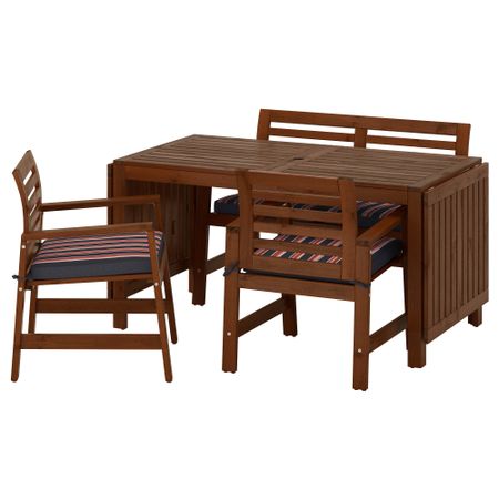 Стол + 2 кресла + скамья, для сада ЭПЛАРО, коричневая морилка, Экерон черный