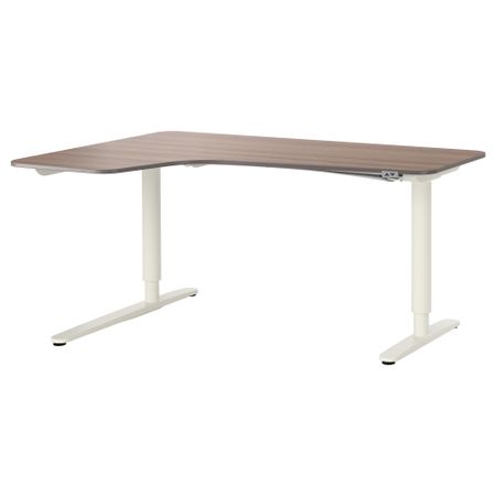 Угловой письменный стол левосторонний трансформер БЕКАНТ, серый, белый (160x110 см)