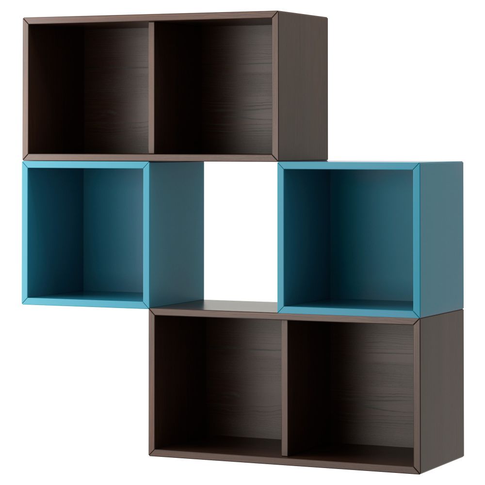Навесной шкафчик ВЭЛЬЕ, коричневый, синяя бирюза - фото 1
