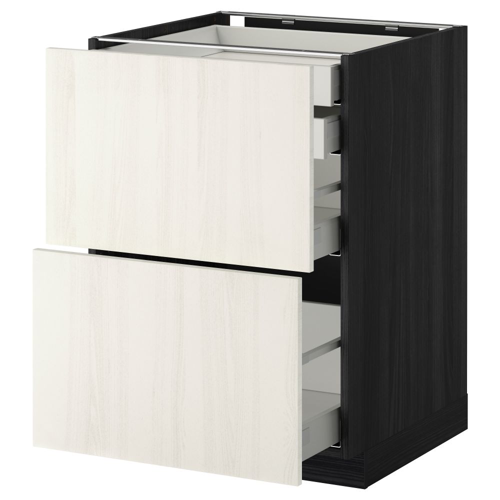 Напольный шкаф 2 фронтальные панели, 2 нижних, 1 средний, 1 высокий ящик МЕТОД / МАКСИМЕРА, черный, Росдаль белый - схема-чертеж с размерами
