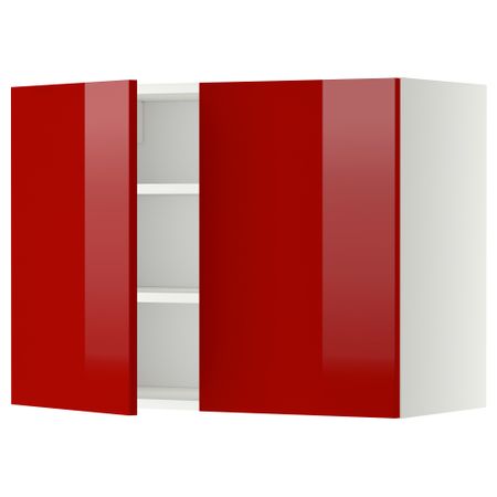 Навесной шкаф с полками, 2 дверцы МЕТОД, белый, Рингульт красный