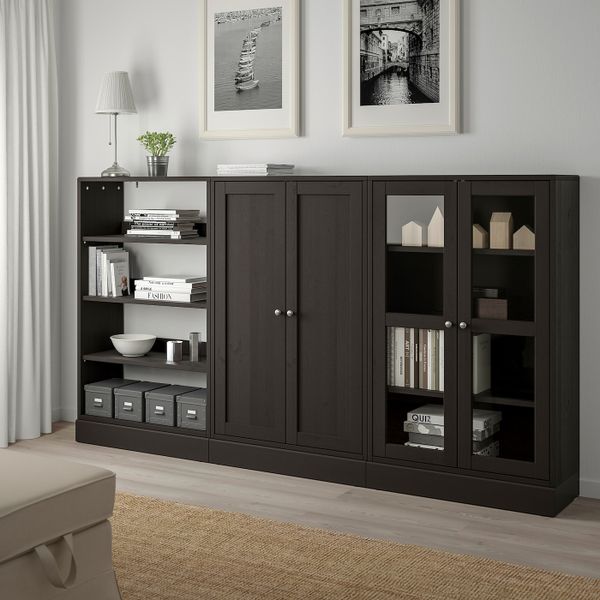 Комбинация для хранения с стеклянная двр, темно-коричневый 243x37x134 см IKEA HAVSTA ХАВСТА 592.660.26 - фото 2