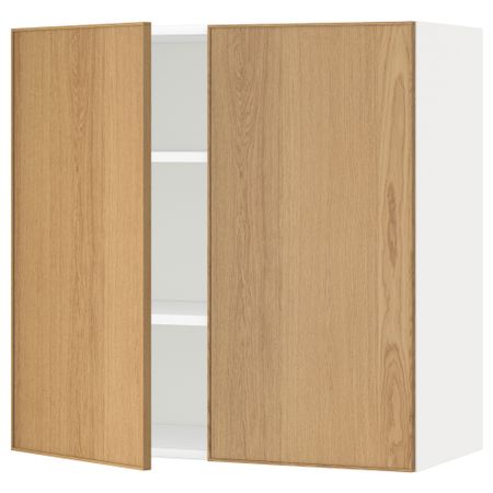 Навесной шкаф с полками, 2 дверцы МЕТОД, белый, Экестад дуб