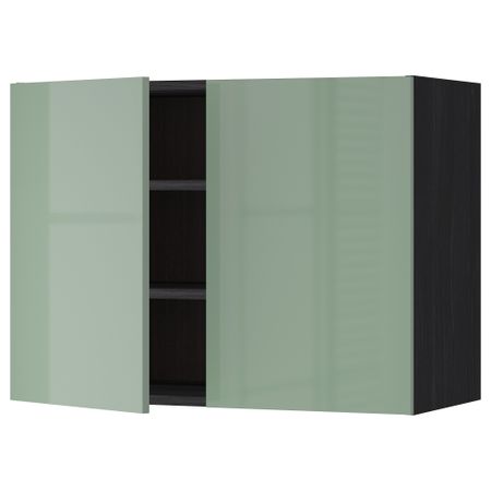 Навесной шкаф с полками, 2 дверцы МЕТОД, черный, Калларп светло-зеленый