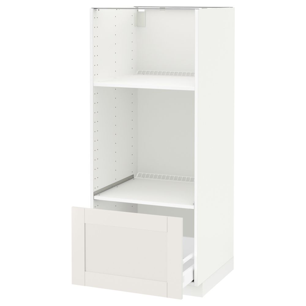 Высокий шкаф с ящиком для духовки/СВЧ МЕТОД / МАКСИМЕРА, белый, Сэведаль белый (60x60x140 см) - схема-чертеж с размерами