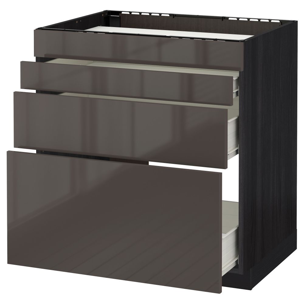 Напольный шкаф для духовки, 4фасада, 3 ящика МЕТОД / ФОРВАРА, черный, Рингульт серый - схема-чертеж с размерами