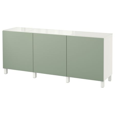 Комбинация для хранения с дверцами БЕСТО, белый, Лаппвикен зеленый (180x40x74 см)