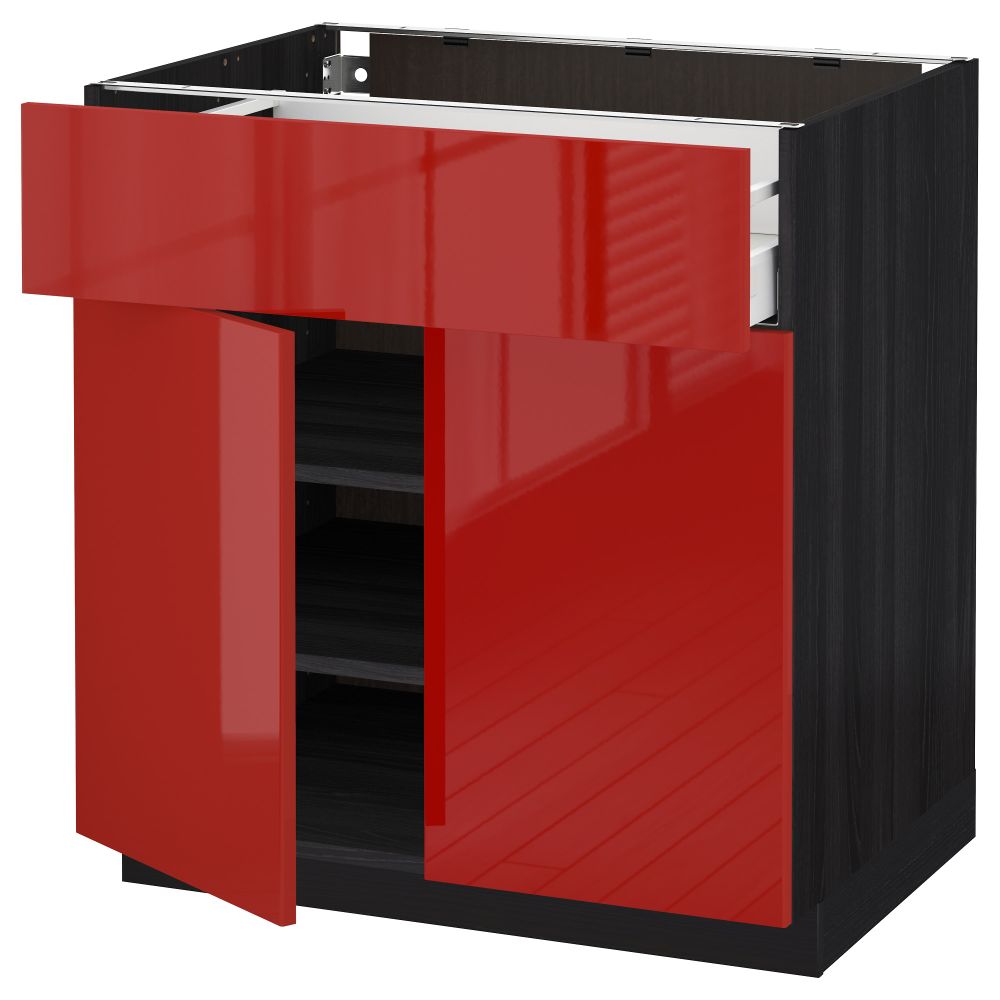 Напольный шкаф + ящик, 2 дверцы МЕТОД / МАКСИМЕРА, черный, Рингульт красный - схема-чертеж с размерами