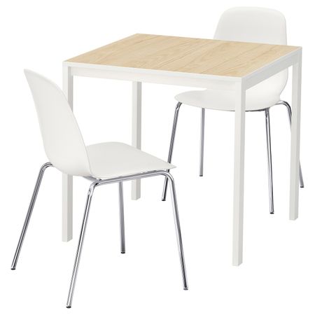 Стол и 2 стула, ясень белый, Брур-Инге хромированный 75x75 см IKEA МЕЛЬТОРП / ЛЕЙФ-АРНЕ 192.875.73