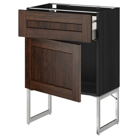 Напольный шкаф с ящиком, дверью МЕТОД / МАКСИМЕРА, черный, Эдсерум коричневый