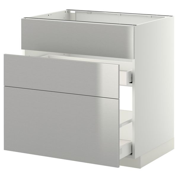 Напольный шкаф под мойку + 3 фронтальных панели, 2 ящика МЕТОД / МАКСИМЕРА, белый, Гревста нержавеющ сталь - схема-чертеж с размерами