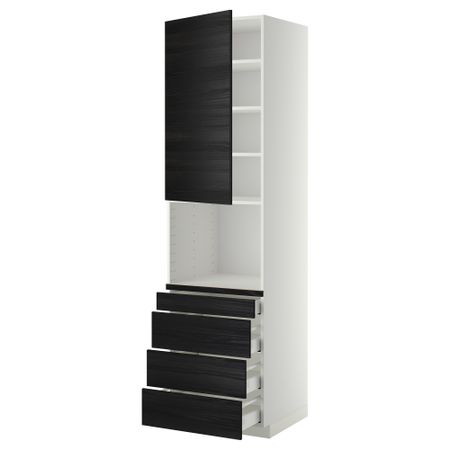 Высокий шкаф для комбинированния СВЧ, 4 ящика МЕТОД / МАКСИМЕРА, белый, Тингсрид черный