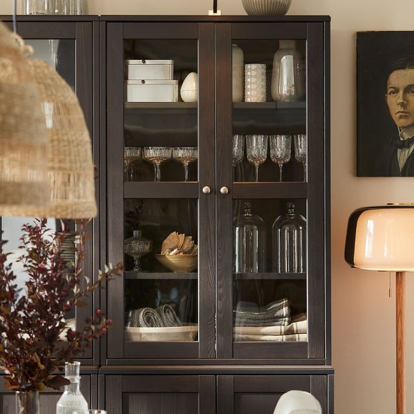 Шкаф-витрина, темно-коричневый 81x35x123 см IKEA HAVSTA ХАВСТА 903.910.61 - схема-чертеж с размерами