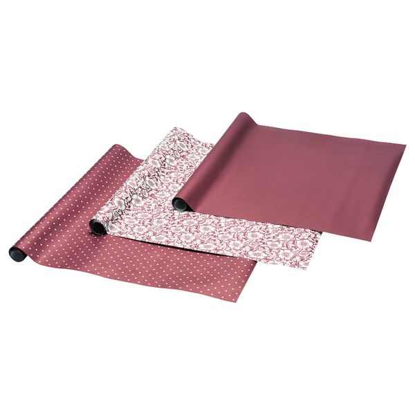 Рулон оберточной бумаги, орнамент «рождественская роза»/орнамент «точки» темно-красный 3x0.7 м/2.10 м²x3 шт IKEA VINTER 2020 - фото 1