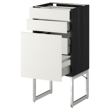 Напольный шкаф 3 фронтальных панели, 2 нижних, 2 средних ящика МЕТОД / МАКСИМЕРА, черный, Хэггеби белый