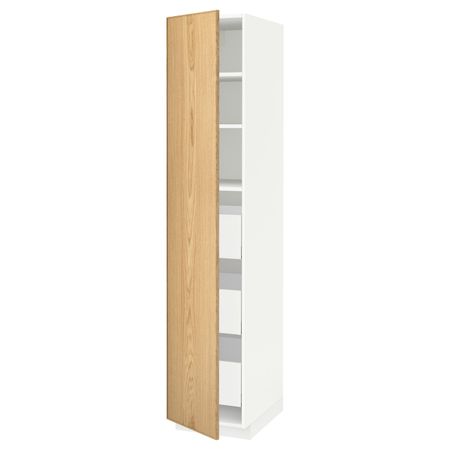 Высокий шкаф с ящиками, белый/Экестад дуб 40x60x200 см IKEA METOD МЕТОД / MAXIMERA МАКСИМЕРА 193.778.75