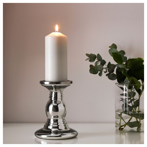 Подсвечник для формовой свечи ШИММЕР, стекло, серебристый (17 см) - фото 2