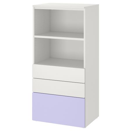 Стеллаж, белый сиреневый, с 3 ящиками, 60x42x123 см IKEA PLATSA ПЛАТСАA ПЛАТСА, SMÅSTAD СМОСТАД 395.439.25