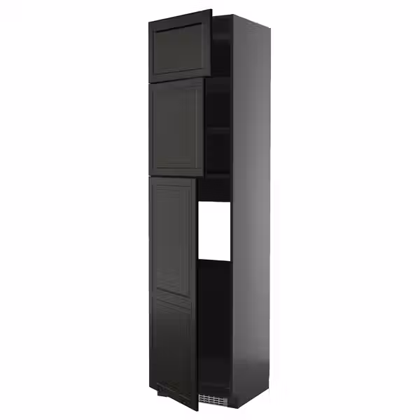 METOD Высокий шкаф д/холодильника/3дверцы - черно-серый/Bodbyn чёрный 60x60x240 см - фото 1