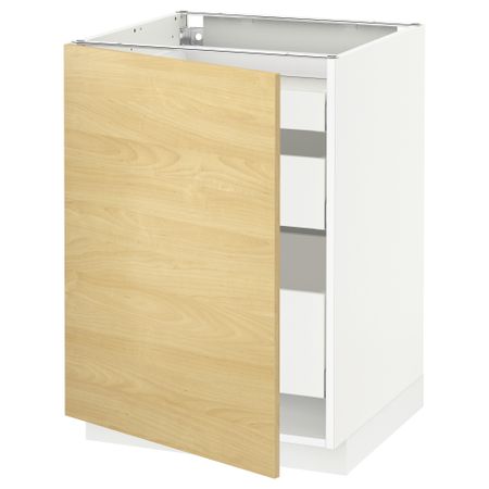 Напольный шкаф с 1 дверцей, 3 ящика МЕТОД / МАКСИМЕРА, белый, Тингсрид береза