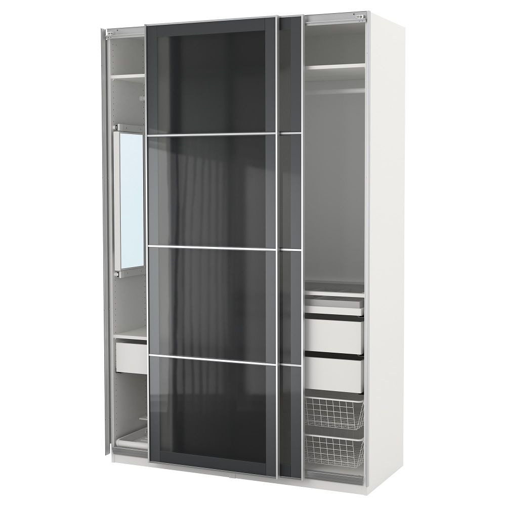 Гардероб ПАКС, белый, Уггдаль серое стекло (150x66x236 см) - фото 1