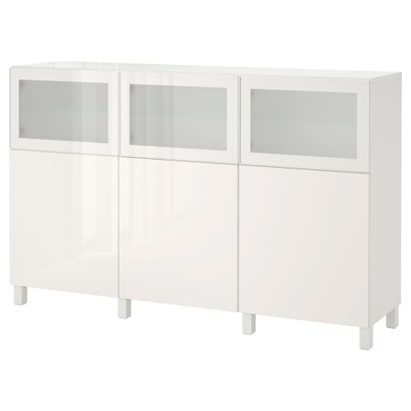 Комбинация для хранения с дверцами БЕСТО, белый Сельсвикен, Глассвик глянцевый/белый матовое стекло (180x40x112 см)