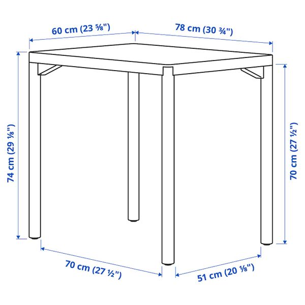 Стол обеденный, дубовый шпон 60x78 см IKEA RÅVAROR РОВАРОР 204.545.18 - схема-чертеж с размерами
