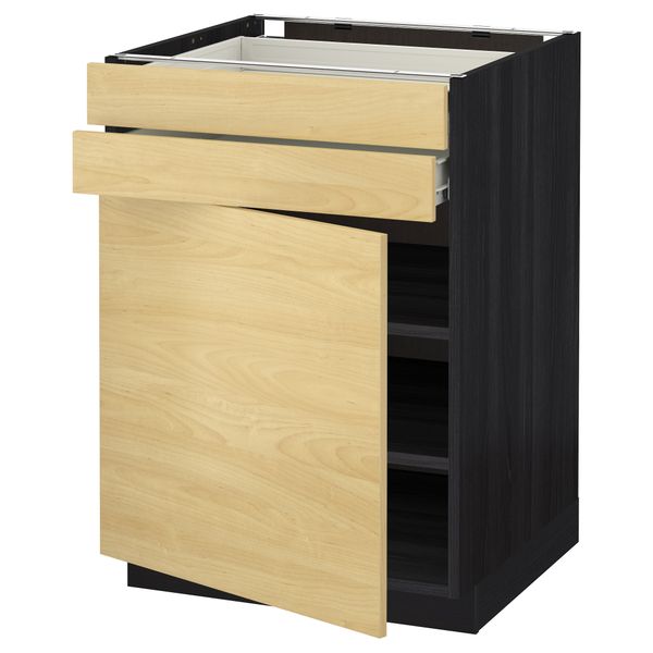 Напольный шкаф с дверцей, 2 ящиками МЕТОД / ФОРВАРА, черный, Тингсрид береза - схема-чертеж с размерами