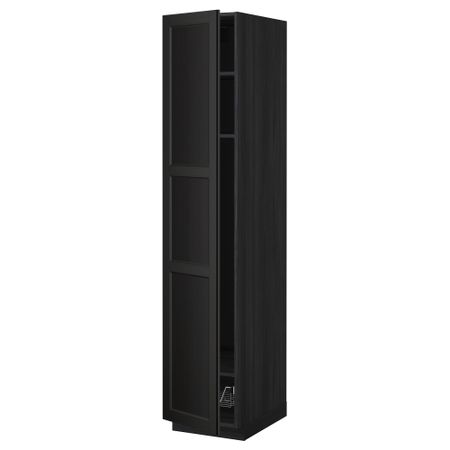 Высокий шкаф с полками, проволочной корзиной МЕТОД, черный, Лаксарби черно-коричневый