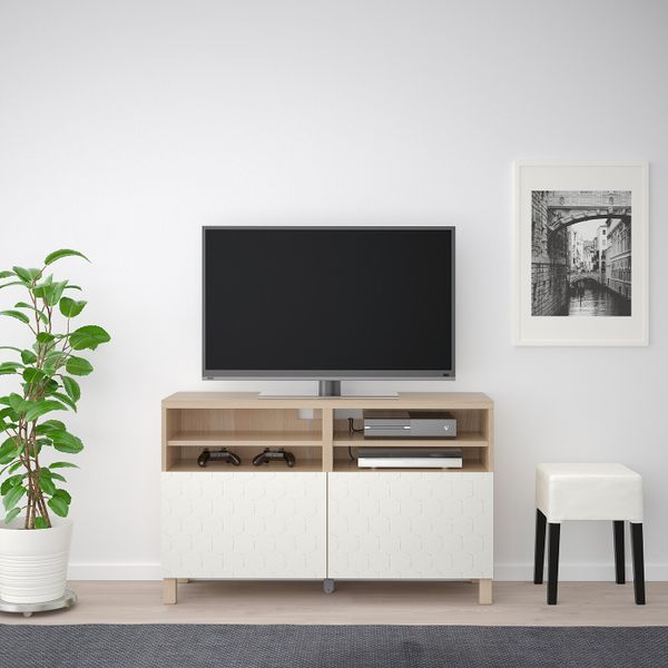 Тумба под ТВ, с дверцами, под беленый дуб/вассвик/стуббарп белый 120x42x74 см IKEA БЕСТО 992.665.95 - фото 3